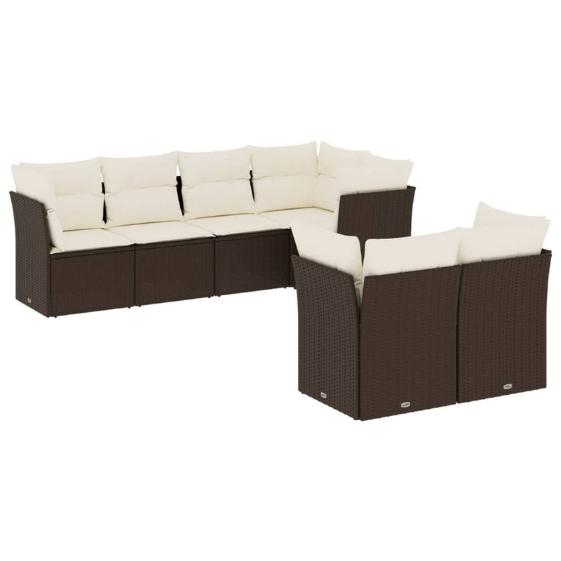 Set canapele de grădină cu perne, 7 piese, maro, poliratan