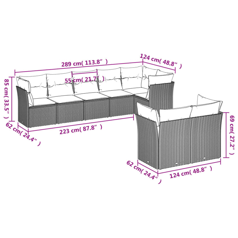 Set mobilier de grădină cu perne, 8 piese gri deschis poliratan