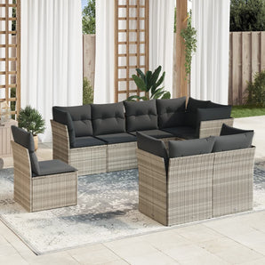 Set mobilier de grădină cu perne, 8 piese gri deschis poliratan