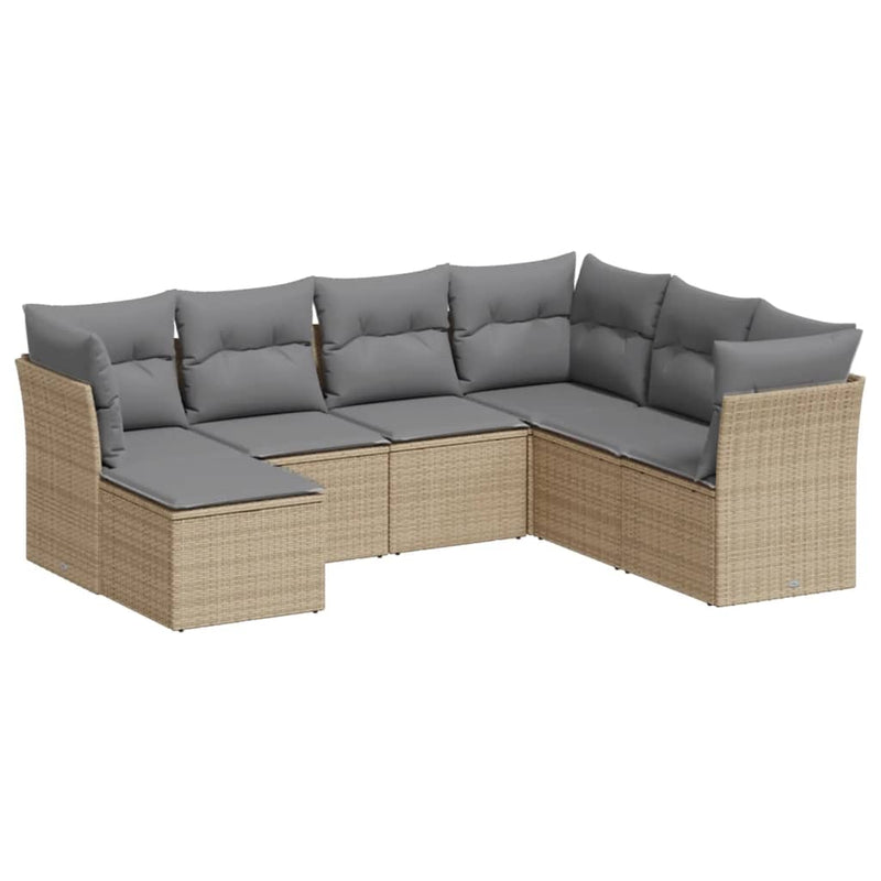 Set canapele de grădină, 7 piese, cu perne, bej, poliratan