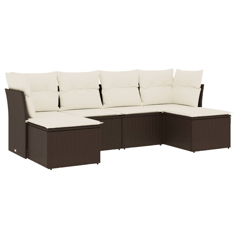 Set canapele de grădină cu perne, 6 piese, maro, poliratan