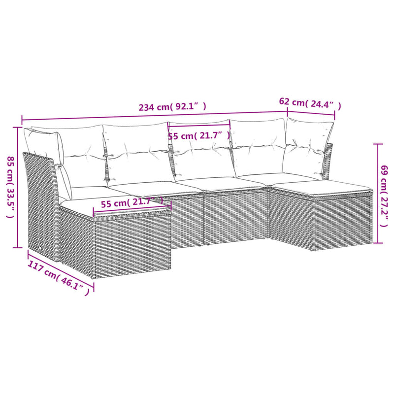 Set canapele de grădină cu perne, 6 piese, maro, poliratan
