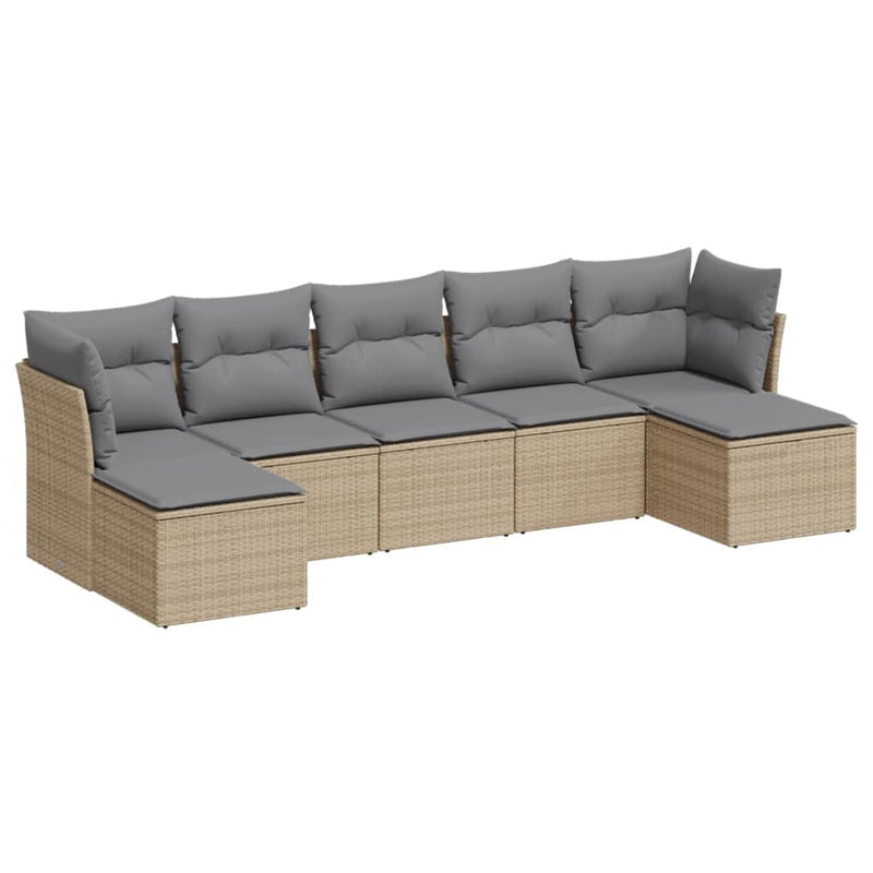 Set canapele de grădină, 7 piese, cu perne, bej, poliratan