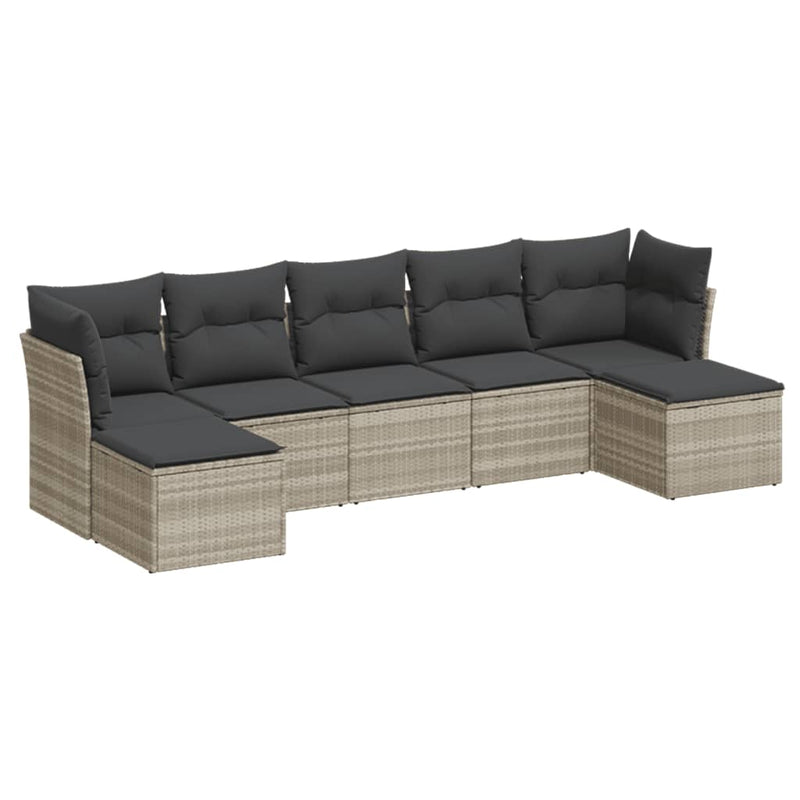 Set canapele de grădină cu perne, 7piese gri deschis poliratan