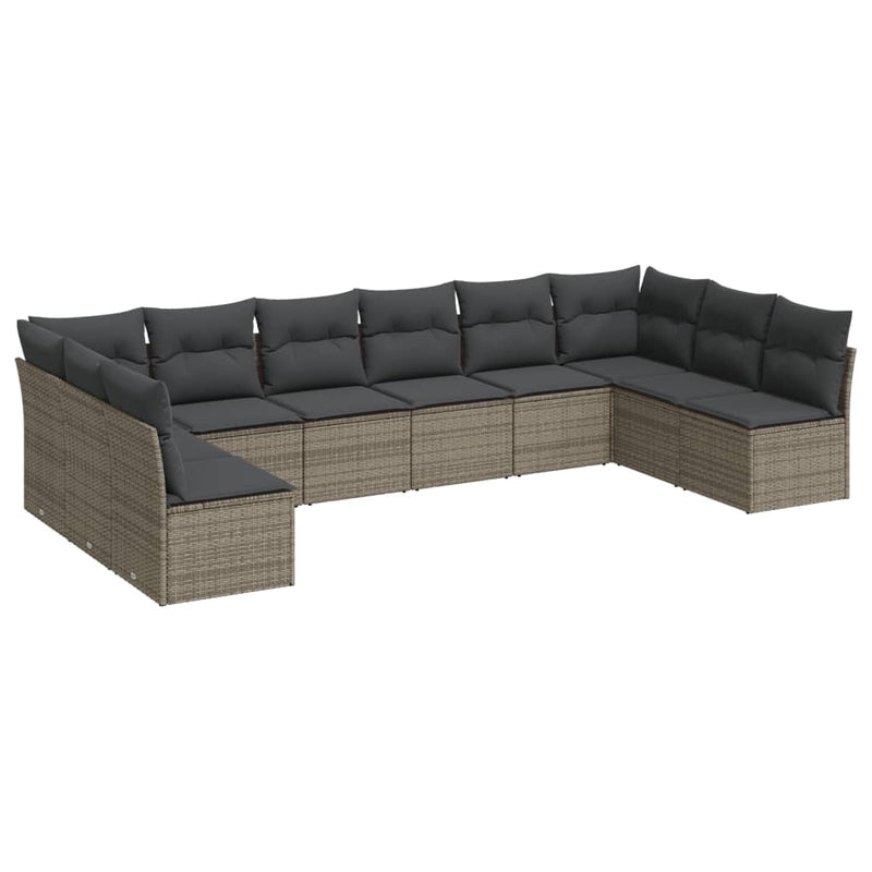 Set mobilier de grădină cu perne, 10 piese, gri, poliratan