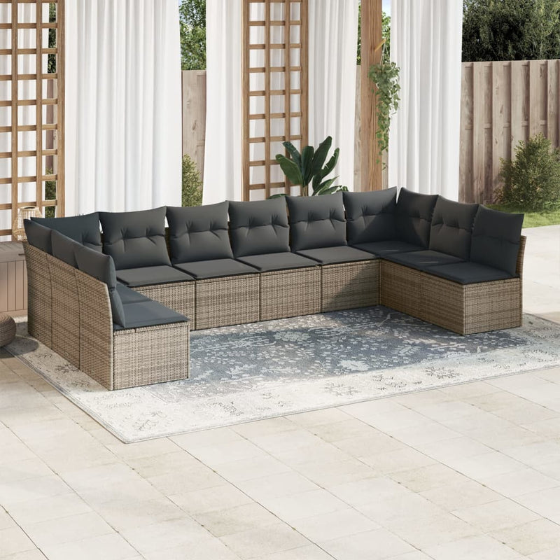 Set mobilier de grădină cu perne, 10 piese, gri, poliratan