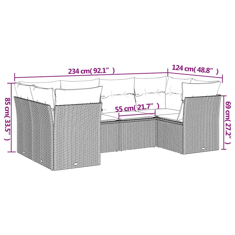 Set mobilier de grădină cu perne, 6 piese, negru, poliratan