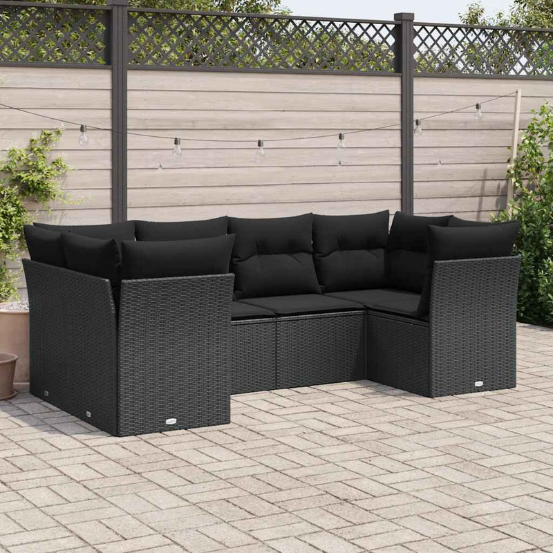 Set mobilier de grădină cu perne, 6 piese, negru, poliratan