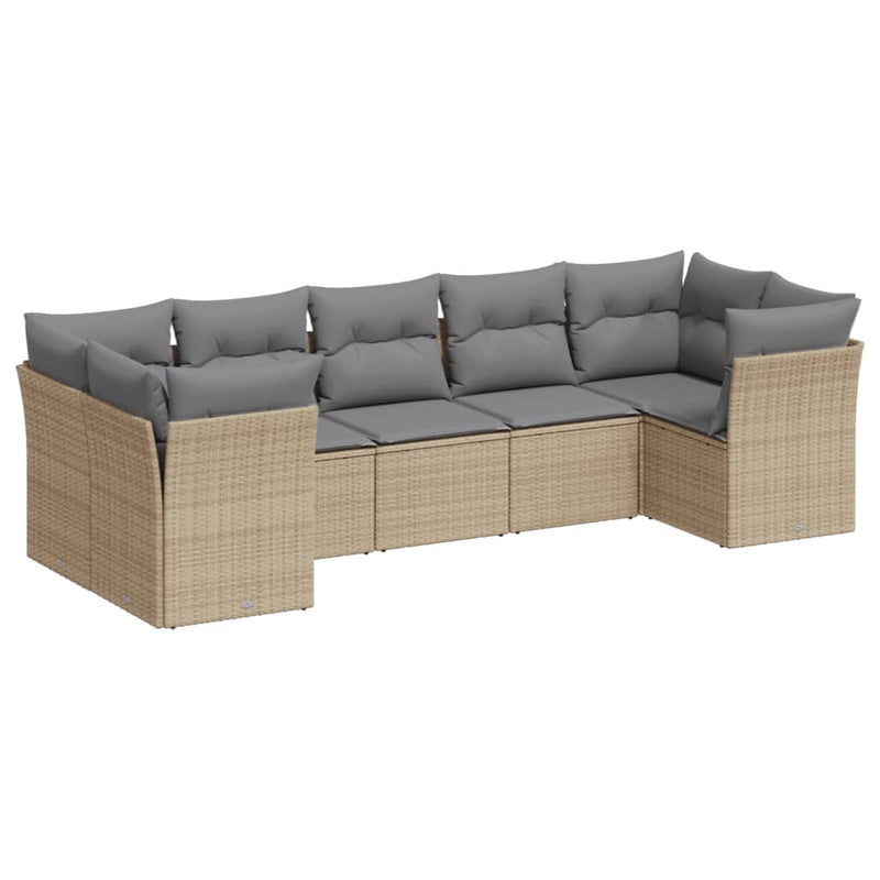Set canapele de grădină, 7 piese, cu perne, bej, poliratan