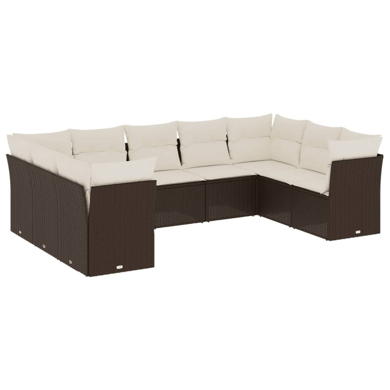 Set canapele de grădină cu perne, 9 piese, maro, poliratan