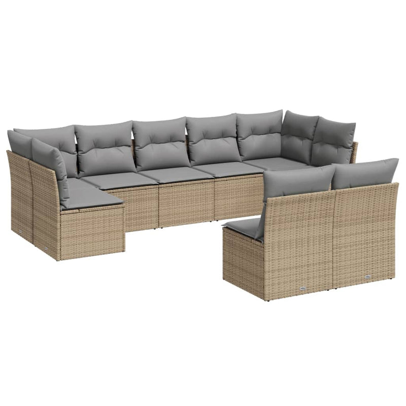 Set canapele de grădină, 9 piese, cu perne, bej, poliratan