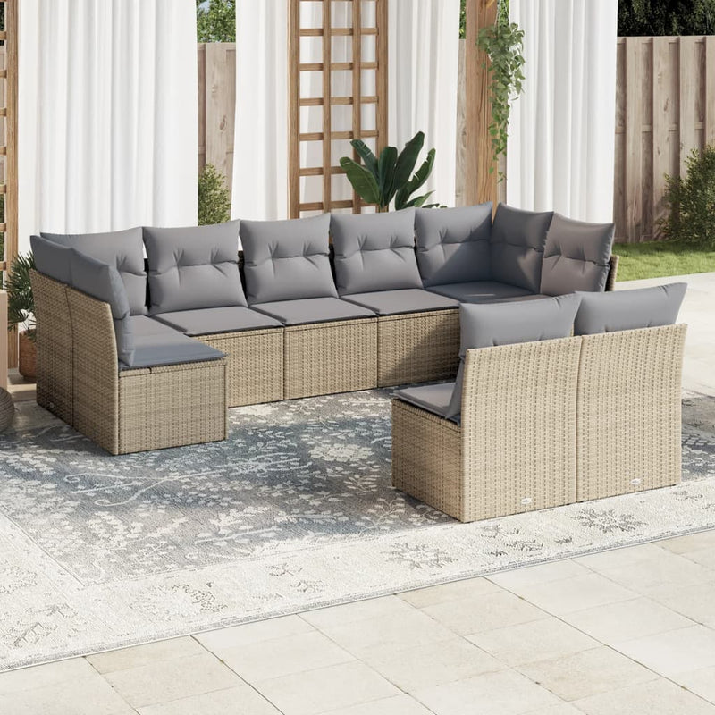Set canapele de grădină, 9 piese, cu perne, bej, poliratan
