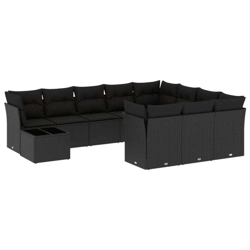 Set canapele de grădină cu perne, 11 piese, negru, poliratan