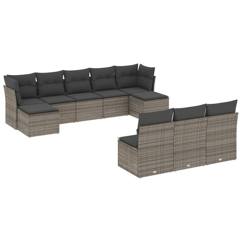 Set mobilier de grădină cu perne, 10 piese, gri, poliratan