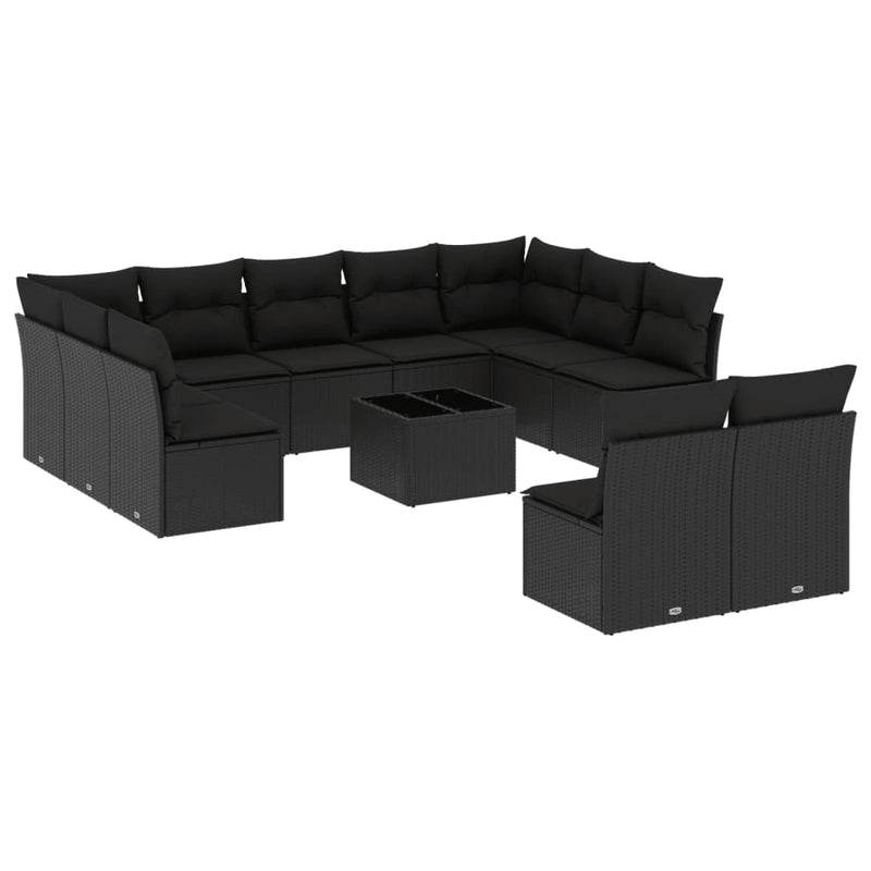 Set canapele de grădină, 12 piese, cu perne, negru, poliratan