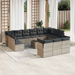 Set mobilier de grădină cu perne,14 piesegri deschis, poliratan