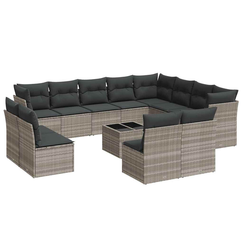 Set canapele de grădină cu perne, 13piese gri deschis poliratan