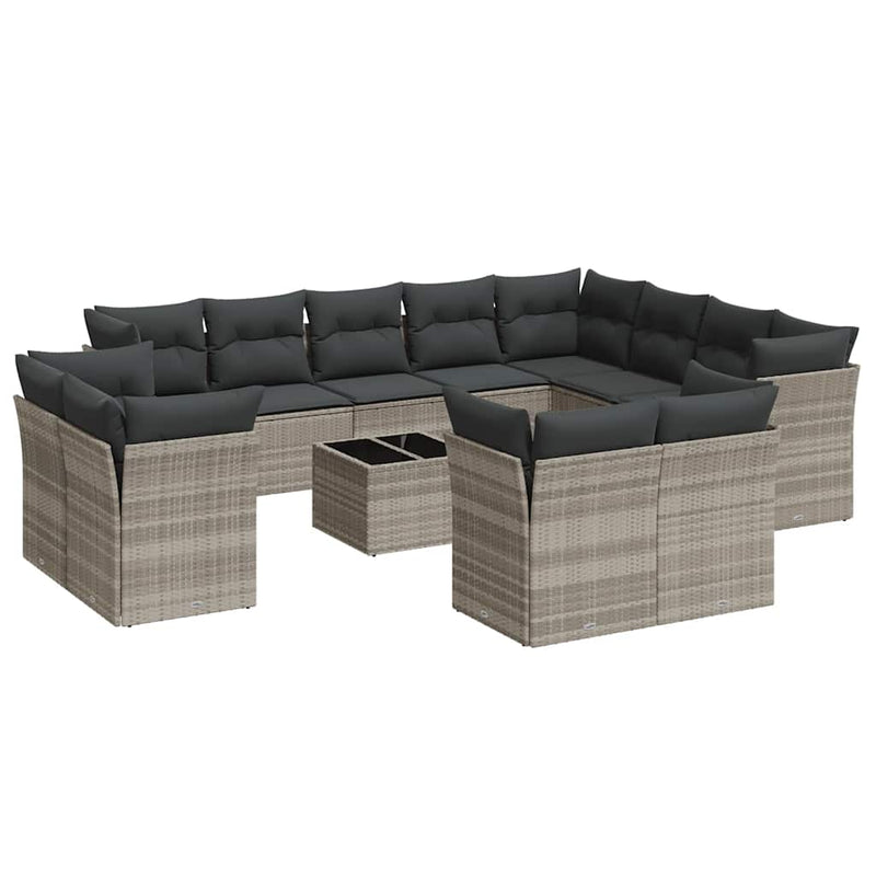 Set canapele de grădină cu perne, 13piese gri deschis poliratan