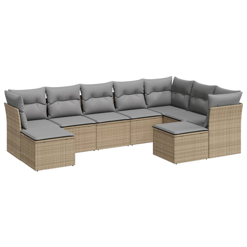 Set canapele de grădină, 9 piese, cu perne, bej, poliratan