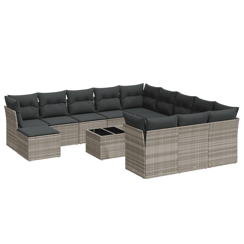 Set canapele de grădină cu perne, 13piese gri deschis poliratan