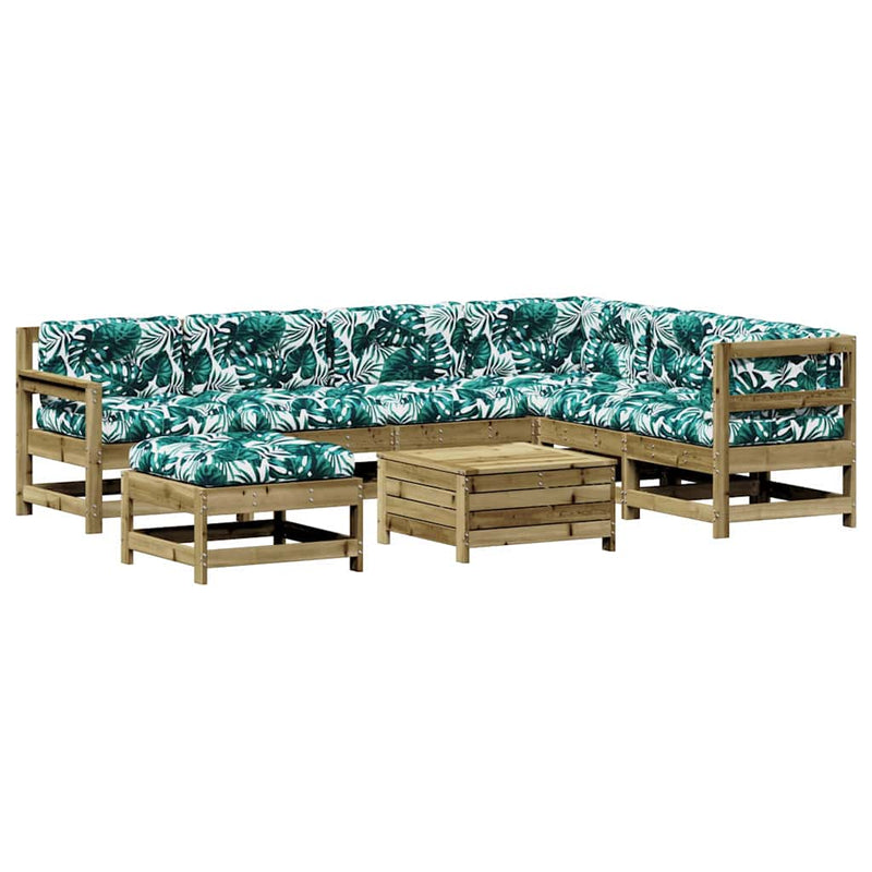 Set mobilier de grădină cu perne, 8 piese, lemn de pin tratat