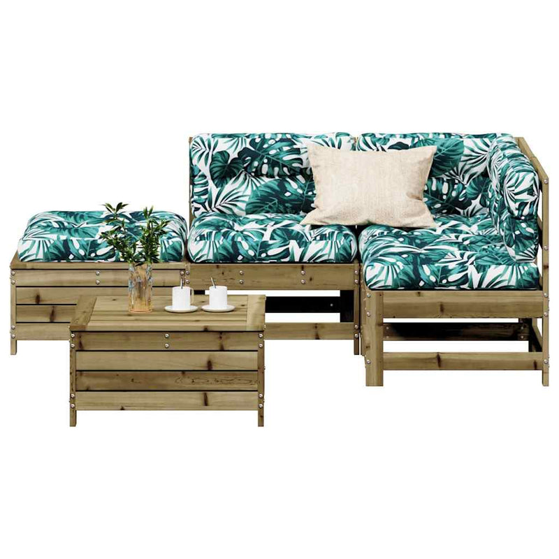 Set mobilier de grădină cu perne, 5 piese, lemn de pin tratat