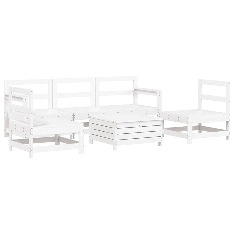 Set canapea de grădină, 6 piese, alb, lemn masiv pin