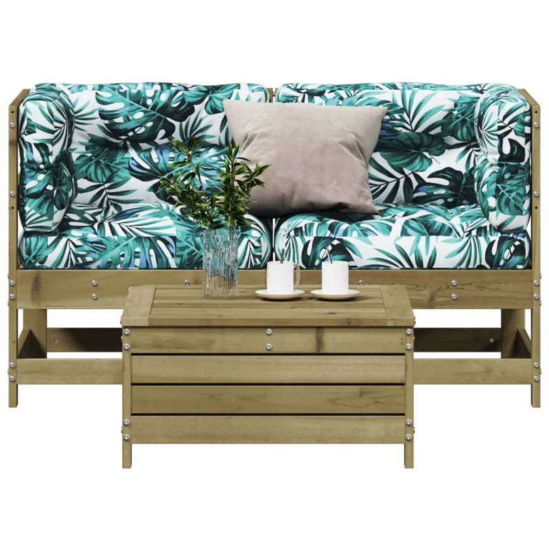Set mobilier de grădină cu perne, 3 piese, lemn de pin tratat