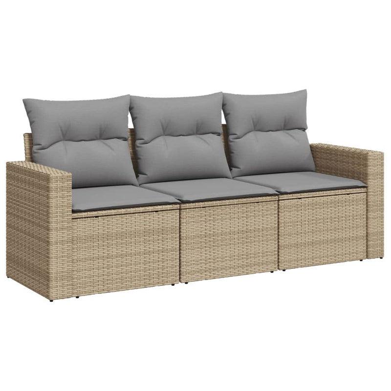 Set canapele de grădină, 3 piese, cu perne, bej, poliratan