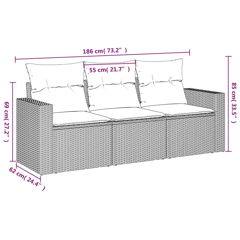 Set canapele de grădină, 3 piese, cu perne, bej, poliratan