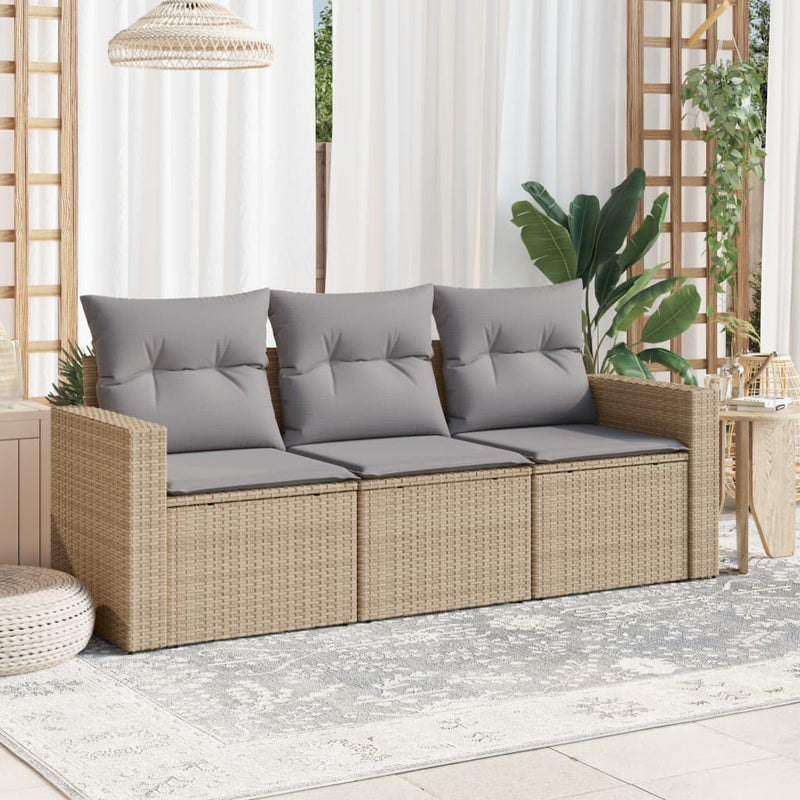 Set canapele de grădină, 3 piese, cu perne, bej, poliratan