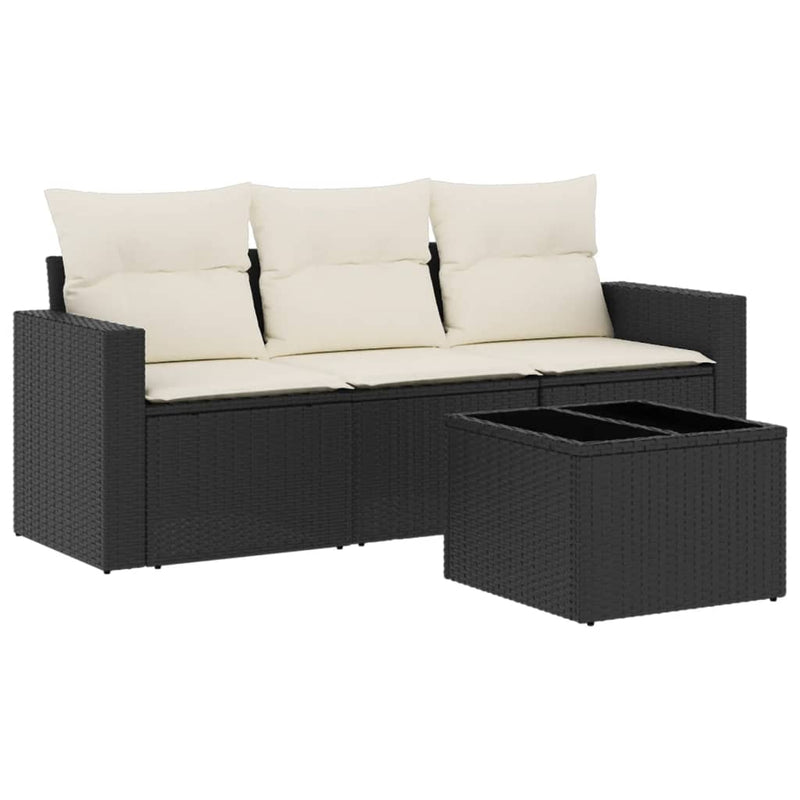 Set mobilier de grădină cu perne, 4 piese, negru, poliratan