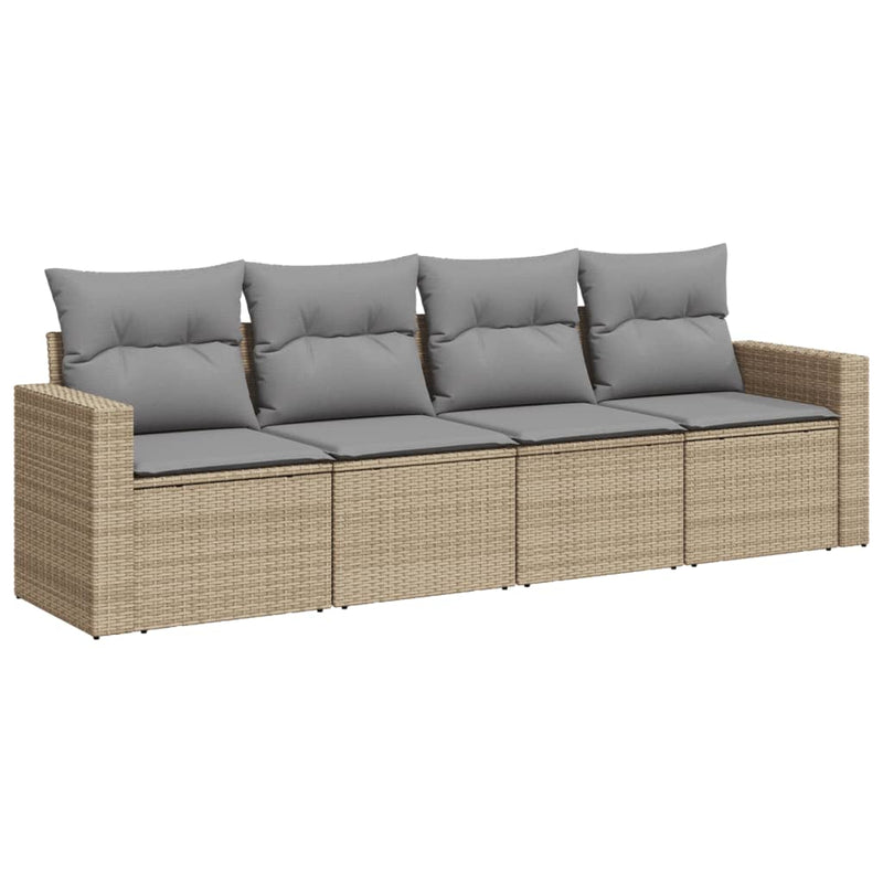 Set canapele de grădină, 4 piese, cu perne, bej, poliratan