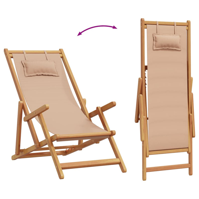 Scaune pliante 2 buc. Material textil taupe și lemn masiv