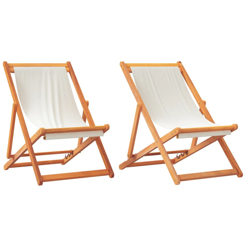 Scaune pliante 2 buc. material textil alb crem