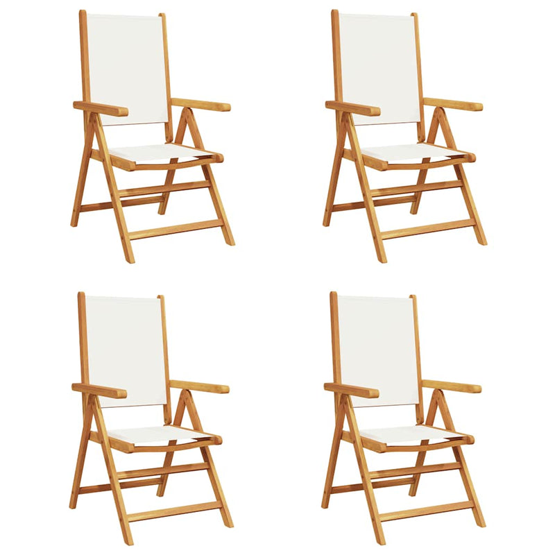Scaune pliante rabatabile, 4 buc., material textil alb crem și lemn masiv