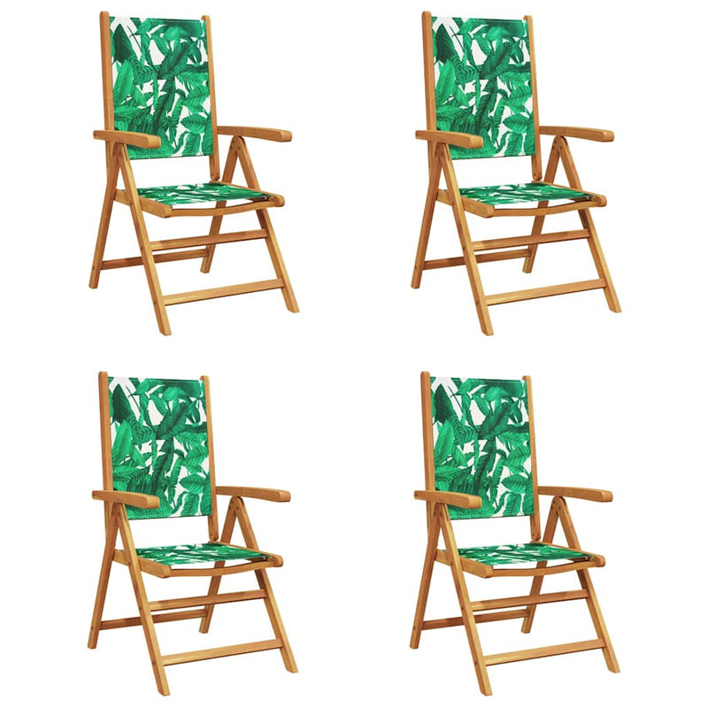 Scaune pliante rabatabile, 4 buc., material textil verde și lemn masiv