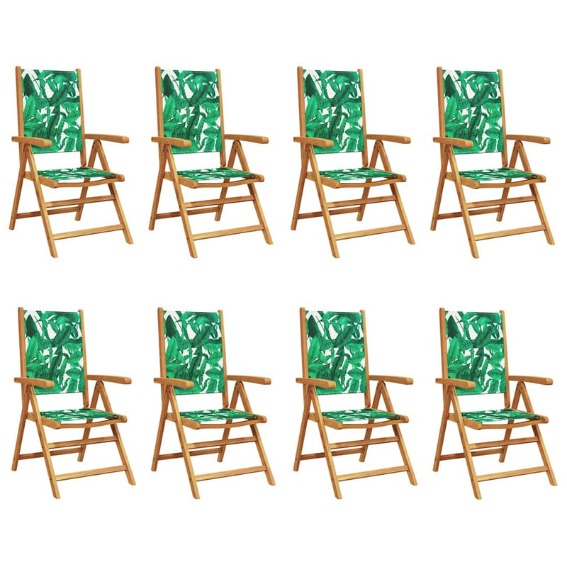 Scaune pliante rabatabile, 8 buc., material textil verde și lemn masiv