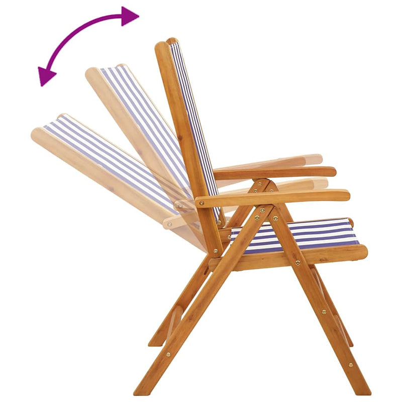 Scaune pliante rabatabile, 6 buc., material textil albastru și alb și lemn masiv