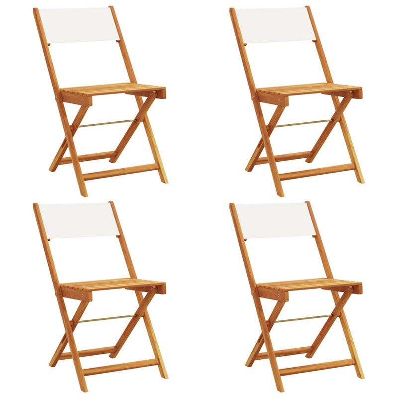Scaune pliante 4 buc., material textil alb crem și lemn masiv