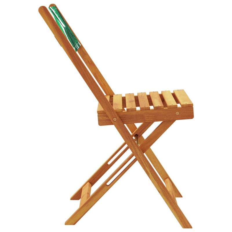 Scaune pliante 8 buc. Material textil verde și lemn masiv