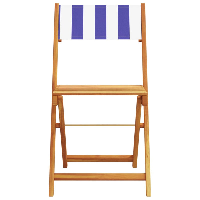 Scaune pliante 8 buc. Material textil albastru și alb și lemn masiv