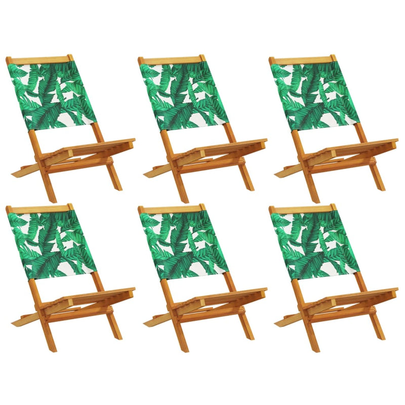 Scaune pliante 6 buc. Material textil verde și lemn masiv
