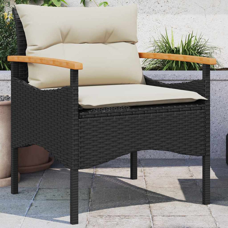 Set mobilier de grădină cu perne, 3 piese, negru, poliratan