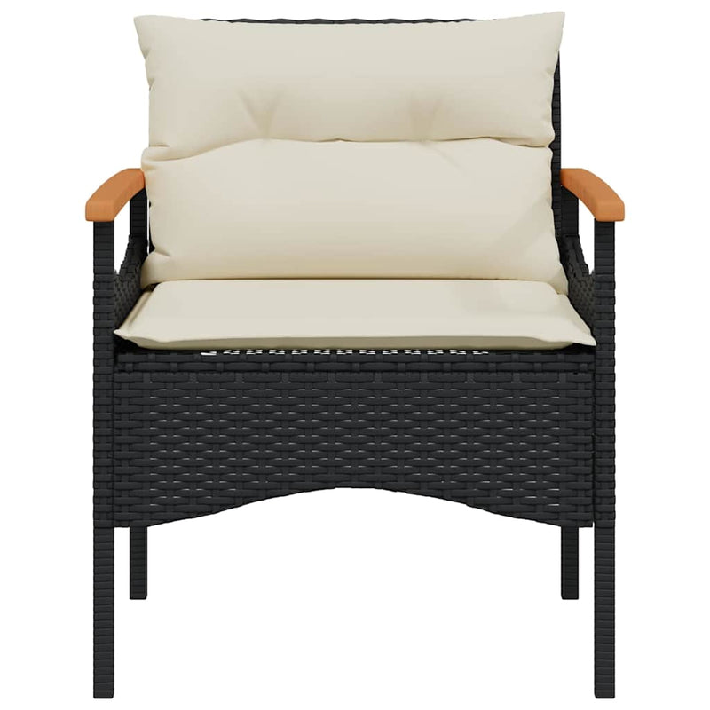 Set mobilier de grădină cu perne, 3 piese, negru, poliratan