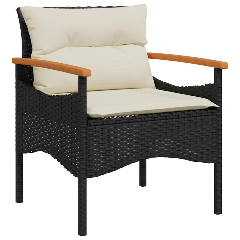 Set mobilier de grădină cu perne, 3 piese, negru, poliratan