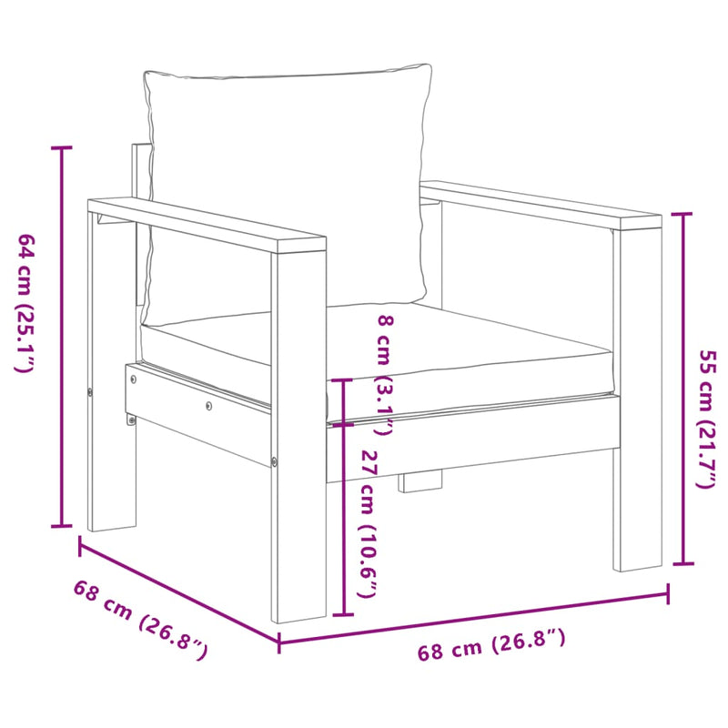Set de canapele de grădină cu perne, 3 piese, lemn masiv acacia