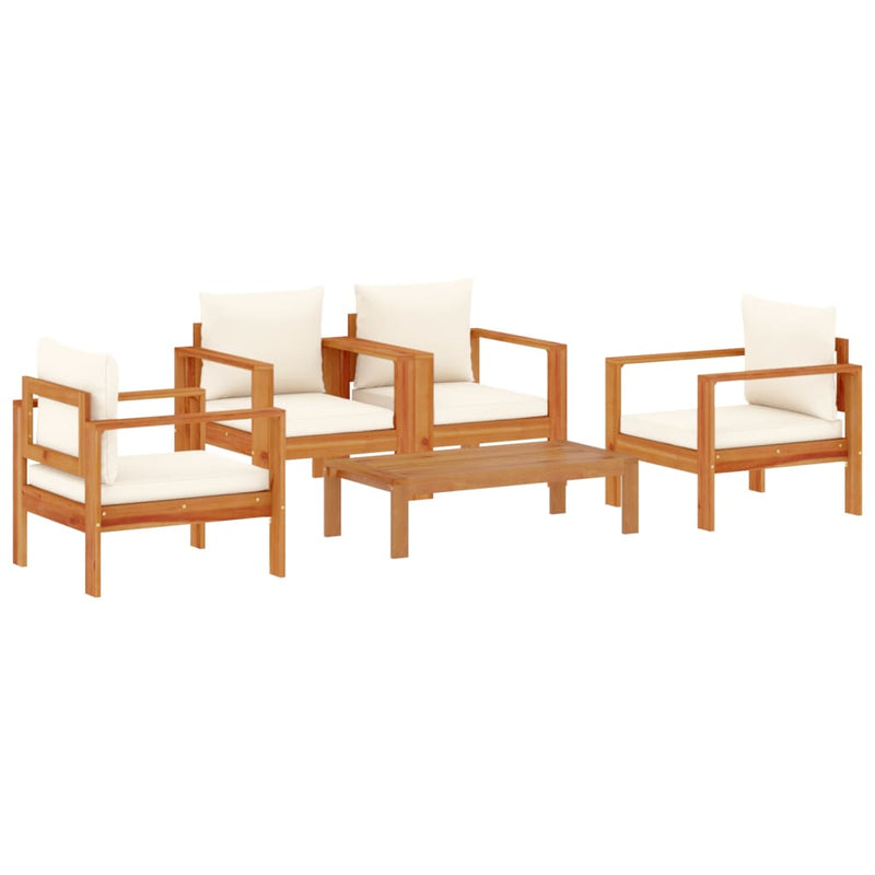 Set de canapele de grădină cu perne, 5 buc., lemn masiv acacia