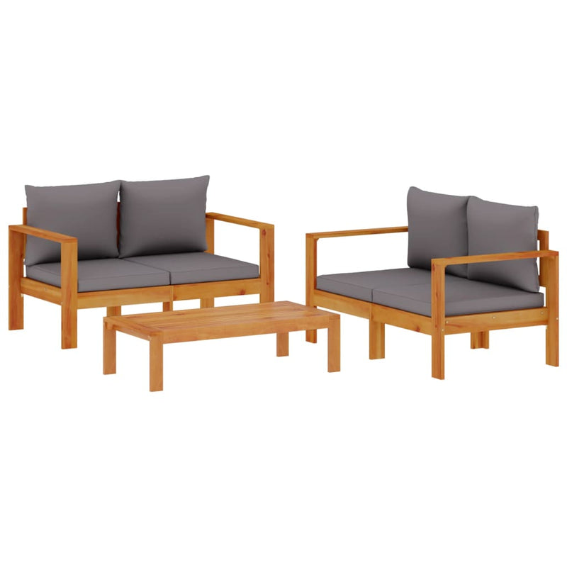 Set de canapele de grădină cu perne, 3 piese, lemn masiv acacia
