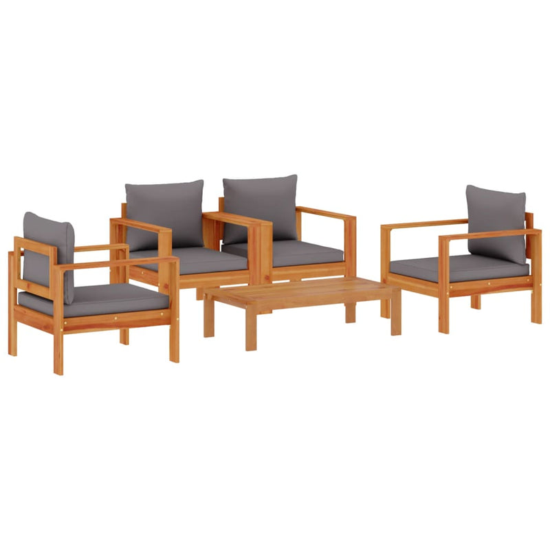 Set de canapele de grădină cu perne, 5 buc., lemn masiv acacia